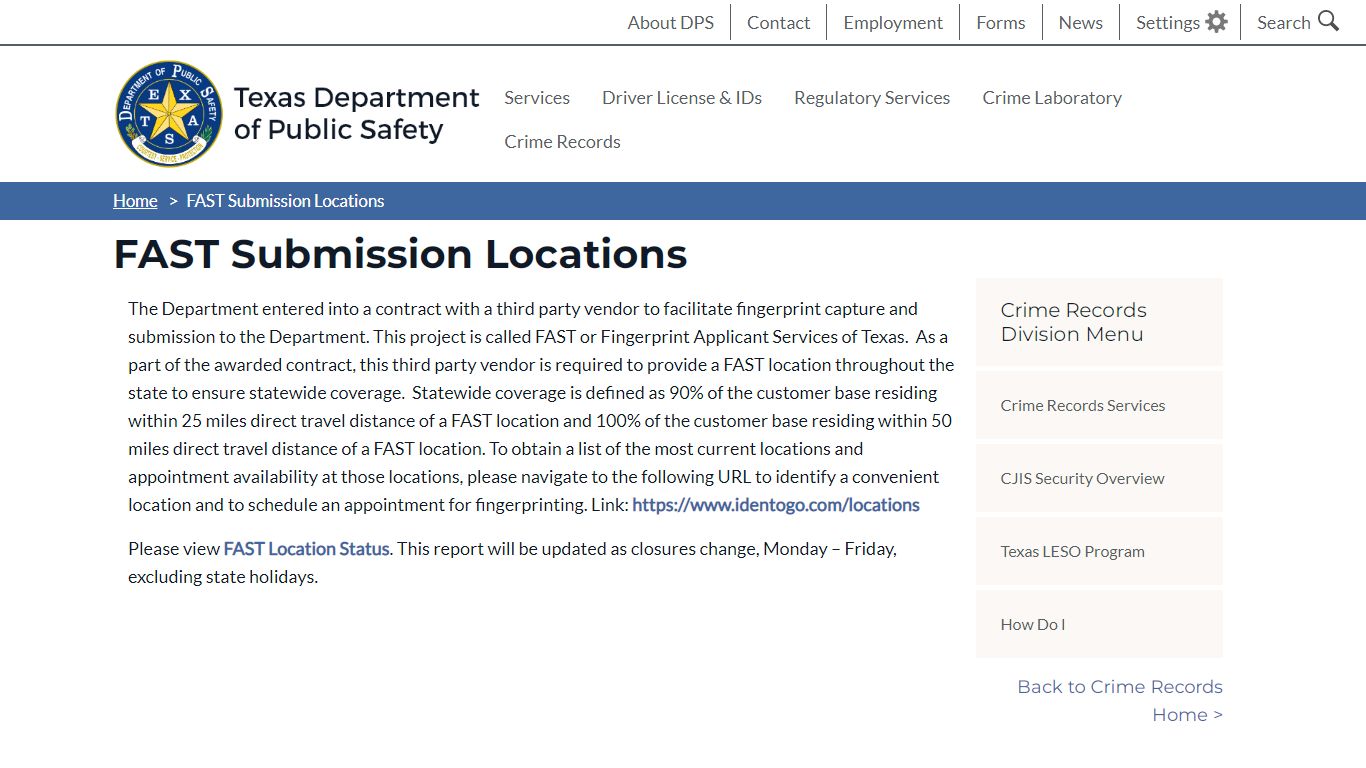 FAST Submission Locations | Department of Public Safety